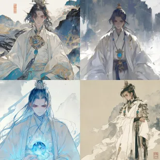 16岁少年修士，月白道袍绣青云宗徽，胸口挂青色玉佩（玄脉护符），黑发束玉冠，眼神坚定，背景是云海缭绕的山巅，古风水墨风，8k高清，细节精致”