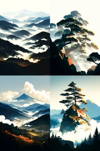 misty mountain in ye ruikun's ethereal ink style”,