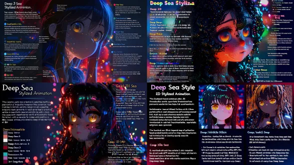 生成图片：生成图片：一、 核心画风锁定（art style） 风格定义：《深海》风格化3d动画（deep sea 3d stylized）。 视觉标准：人物建模具有极高的3d体积感，面部特征偏向动漫、带有柔和的圆润感和夸张的灵动感。色彩极度绚丽、梦幻。画面中充斥着类似《深海》特有的“3d粒子水墨”质感（如红纸燃烧时的粒子飘散、梦境中流动的数据流）。 参考对标：电影《深海》的3d人物建模与粒子光影 + 赛博废土的机械设定。 绝对禁忌：写实真人感、美漫硬朗风、纯2d平面、廉价的塑料手办质感。 二、 画幅与摄影机锁定 画幅比例：16:9。 镜头模拟：arri alexa 65 电影机模拟。在《深海》风格下，更多使用大光圈的梦幻焦外（bokeh）和色彩斑斓的体积光（god rays）。 3d运镜：极致的环绕与穿梭感，让观众仿佛置身于一个立体的、流动的梦幻空间中。 三、 色彩与光影全局色卡 现实土楼：带有深海般的幽蓝与青灰，阴影浓重。 梦境/传承：极致的朱红（#ff3333）与鎏金（#ffd700），伴随墨蓝色的底色。色彩不再遵守物理现实，而是像水墨一样在3d空间内晕染、发光。陈细纹（细妹）—— 核心改造 3d面部特征：18岁，身高168cm。《深海》风建模：拥有一双充满水光感、带有梦幻色彩的大眼睛（琥珀色），眼距微宽，鼻头小巧微翘，脸颊有婴儿肥，透着3d次表面散射（sss）带来的微红透光感，带有几颗灵动的雀斑。 发型（长发）：一头及腰的黑色长发。在现实土楼中，长发被雨水打湿、沾满泥污，贴在脸颊和脖颈上，显得沉重且狼狈；在梦境中，长发失重漂浮，发丝随着水流/气流如同海藻般散开，每一缕头发的光泽和动态都极度细腻、充满浪漫的3d流体感。 3d服饰：深灰哑光冲锋衣，土楼团花的镂空处流淌着红色的发光粒子。 声线：清澈空灵，带有极强情感张力的少女音。
