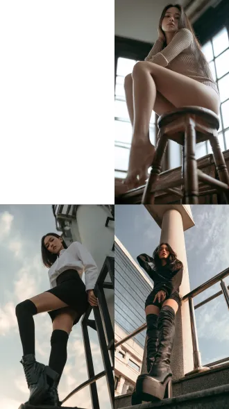 亚洲美女大长腿，从底部向上拍摄 着重体现大长腿，构图要有张力