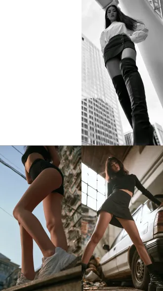 亚洲美女大长腿，从底部向上拍摄，着重体现大长腿，构图要有张力。