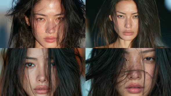 一位东亚明星女性20 岁，无妆造，人物摆出姿势拍摄中景上半身写真，电影级光影，专业摄影构图，色彩分级，景深虚化，剧情张力，画面铺满画幅，