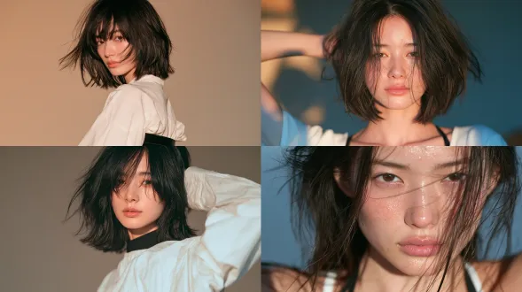 一位日本明星女性20 岁，楚楚可人，无妆造，人物摆出姿势拍摄中景上半身写真真实素人感，白上衣黑腰带，电影级光影，专业摄影构图，色彩分级，景深虚化，剧情张力，画面铺满画幅，纯色背景