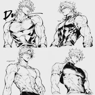 dio brando (jojo's bizarre adventure part 1 character), full upper body shot (up to the waist), complete visible arms, **normal eye-level shot**, manga-style textures mixed with chainsaw man's gritty line art, black and white, bold thick lines, sharp outlines, moderate shading, no shading on face, arrogant and domineering aura (reflecting his "arrogant and tyrannical" personality—overbearing and unruly demeanor), head slightly turned to the left, one arm naturally hanging down by his side, the other arm slightly raised with a casual, conceited gesture, solid white background, high contrast, jojo's bizarre adventure art style, clean composition, ultra-detailed face, clear depiction of upper body structure