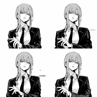 makima (chainsaw man character), bust shot, cold and controlling aura (reflecting her "calm, manipulative and omnipotent" personality—sharp, indifferent eyes with a hint of dominance, composed and unflappable demeanor), straight front-facing, one hand resting lightly at the side with fingers slightly curled, chainsaw man art style, manga-style, black and white, bold thick lines, sharp outlines, moderate shading, no shading on face, solid white background, high contrast, clean composition, ultra-detailed face