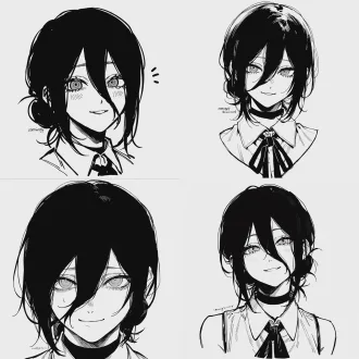 reze (chainsaw man character), bust shot, gentle yet subtly sharp aura (reflecting her "seemingly innocent but secretly dangerous, reserved yet decisive" personality—soft eyes with a hint of aloofness and hidden edge, calm and composed demeanor), straight front-facing, chainsaw man art style, manga-style, black and white, bold thick lines, sharp outlines, moderate shading, no shading on face, solid white background, high contrast, clean composition, ultra-detailed face