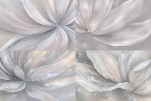 优雅花朵花瓣特写，纸上精致线条构成花瓣形状，极简艺术背景，柔光照明凸显线条，散发温柔光辉，传达宁静浪漫感，自然优雅与现代美学结合，微距摄影，白色调，柔和阴影，细腻纹理，高细节，柔和散射光，静态构图，极简主义，水彩质感，柔和色彩，宁静情感。