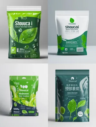 产品包装主封面平面设计图，商品名“首彩”，通用名称“中量元素水溶肥料”，净含量“1000g”。现代农资水溶肥包装风格，主视觉突出品牌“首彩”，产品名称清晰易读，净含量标注规范。配色以清新绿色、科技蓝和白色为主，点缀少量金色提升品质感。画面融入水滴、叶片、营养颗粒、作物生长等抽象元素，体现中量元素补充、促生长、易吸收的产品特点。构图简洁专业，信息层级分明，留白充足，适合印刷排版。高清商业包装设计，4k分辨率，正面平视展示，无多余杂乱装饰。