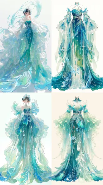 full-body front view, a heavenly ancient chinese phoenix fairy (phoenix immortal), sweet young maiden with a cute and adorable temperament, wearing an asymmetrical maximalist xianxia gown, large billowy sleeves, layers of translucent gauze and silk, a dramatic train with phoenix-tail patterns, intricate draping, blue-green color palette (soft teal, jade green, pale aqua), phoenix feather embroidery, glowing phoenix motifs, floating phoenix-tail ribbons, a few delicate silver ornaments, silver tassels, ethereal and spirited, agile and lively grace, soft daylight, clean backdrop, photorealistic, 8k, no western elements