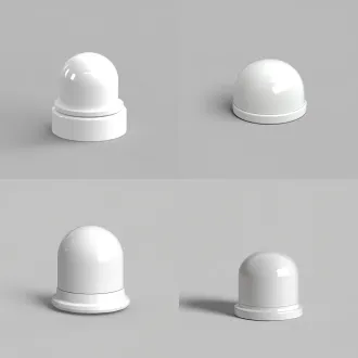 3d产品渲染图，极简工业设计。主体是一个白色的高光圆柱形设备，顶部为圆润的穹顶，中部有一个外扩的飞碟状/喇叭状圆环。将该设备的底部替换为一个稍大一点的方块结构（方形基座）。 保持上半部分、外扩圆环以及光滑的高光白色材质（类似陶瓷或亮面塑料）完全不变。纯白背景，工作室打光，柔和阴影，逼真质感。