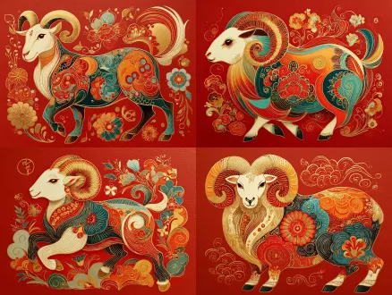 一只山羊的绘画与色彩缤纷的设计在它的身体,白羊座火热的ram塔罗牌,藏族绘画,传统的民间艺术风格,未知的星座,金牛座十二生肖符号,详细的水粉画,红白色和金色的配色方案,波斯民俗插图,详细的美丽的动物,红色蓝色和金色配色方案,角羊女神,毁灭性的明智的山羊,中国神话,动物绘画,波斯民间故事艺术风格,动物插图,波斯民间插图,东方艺术风格,白羊座星座,精美的生物海报艺术,高度详细的动物,独特而复杂的绘画,半山羊,在史诗般的错综复杂的oroboros上,由丝绸纸制成,非常详细和丰富多彩,神leesha hannigan,山羊身体,在水粉画中渲染,纹身的彩色插图,高度复杂和丰富多彩,传统绘画,动作夸张