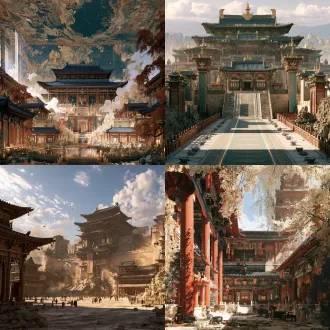 生成古代宫殿敦煌风格图片，大场景