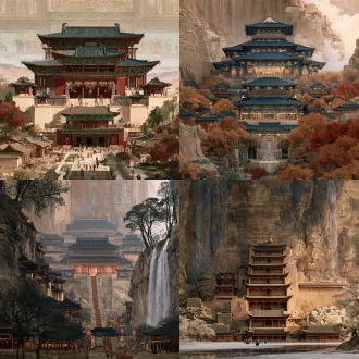 生成古代宫殿敦煌风格图片，大场景