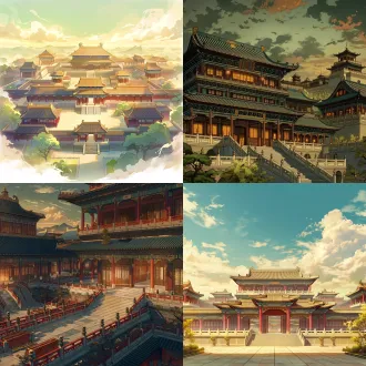 动漫2d古风唐朝宫殿图，场景大气漫剧使用