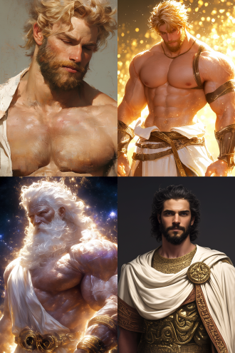 rugged zeus, greek god, leukotrichia, male, gorgeous, seven-in-one, white robe, fantasy, complexity, elegance, highly detailed, digital painting, artstation, conceptual art, smooth, sharp focus, inset, gaston bussiere