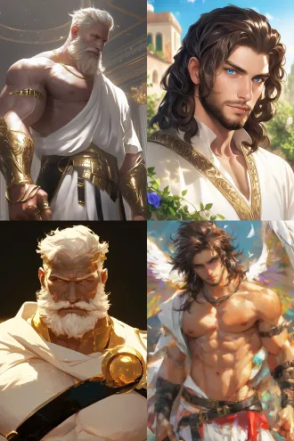 rugged zeus, greek god, leukotrichia, male, gorgeous, seven-in-one, white robe, fantasy, complexity, elegance, highly detailed, digital painting, artstation, conceptual art, smooth, sharp focus, inset, gaston bussiere