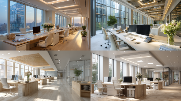 set in a modern office environment, there are light - colored desks and chairs neatly arranged. on the desks, there are computers, files neatly stacked, and a vase with fresh flowers. floor - to - ceiling windows are on one side, through which soft, diffused natural light streams in, casting a warm glow over the room. the light reflects off the woman's white suit, adding a touch of luster, and creating a well - lit and professional atmosphere. the artificial lights on the ceiling are also on, providing additional even illumination, ensuring every corner of the office is bright. 8k.