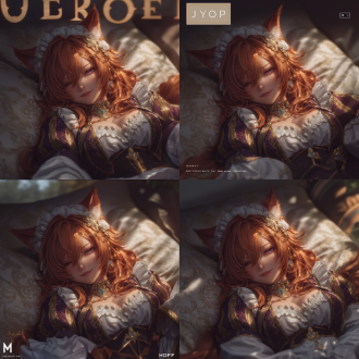 honkai: star rail, in the style of wlop, a 2d game aesthetic, computer - generated imagery. a beautiful cat girl maid with long orange - red hair adorned with exquisite hair accessories, dressed in a luxurious uniform, is lying on her side on a soft cushion. her expression is at ease, with her mouth slightly open, revealing her teeth, showcasing a blend of elegance and wildness. shot from a low angle perspective, the focus is on her face. the scene features dramatic lighting, high detail, cinematic texture, shallow depth of field, and accents of cool tones, making her both charming and approachable.