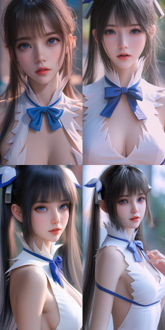 (is it wrong to try to pick up girls in a dungeon?), in ilya kuvshinov's style, 3d realistic cgi style. a charming and mature - looking vixen like hestia, with a tall and perfect figure. her mouth is slightly open, showing her white teeth. he has hair in a random color, adorned with dog - thair accessories. she is dressed in a summer female high - school student uniform, exuding a charming and enchanting aura. set in a simple courtyard, soft sunlight bathes her. the background is blurred to create a cinematic depth of field, making her the focus. high - quality lighting enhances her features and the details of her clothes and accessories, presenting a lifelike, movie - like image.