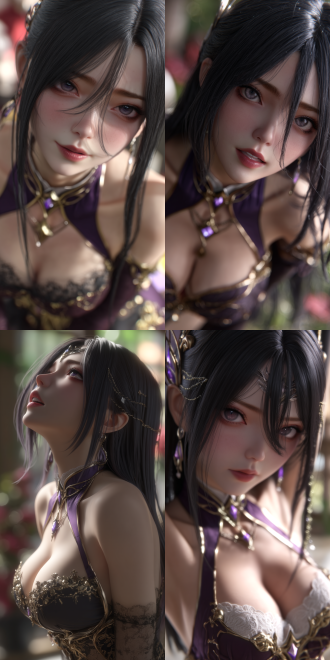 (honkai: star rail,) in ilya kuvshinov's style, 2.5d ultra-realistic style. young beauty with black hair, close-up, comfortable expression, elegant posture, mouth slightly open, white teeth. viewed from a low-angle upward. fantasy background