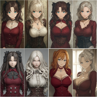 in tony's style, two charming and mature figures, one like rin tohsaka from fate series, the other similar to tsunade.