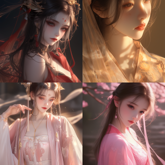 simple chinese fantasy background. ultra - high - definition, 2.5d ultra - realistic, xianxia - style beauty in song - dynasty - inspired costume. the portrait is in close - up with an overlay effect, showing surreal light - shadow particles and a 35 - mm film - grain texture. she has a tall and well - proportioned figure, with a focused and determined expression, her mouth slightly open. her long hair is tied at the end. she strikes a battle - ready pose. her flowing silk robe in song - dynasty style has a high - slit on one side, and its edges are embroidered with delicate patterns. underneath, there is a chest - length hezi in song - dynasty style embroidered with lotus patterns, paired with a matching skirt. she wears sheer stockings with lace trim and embroidered cloth shoes. there is a strong contrast in lighting. deep shadows are used to create a three - dimensional effect, adding depth and texture. warm ambient light wraps around the figure, creating a realistic and immersive visual experience.