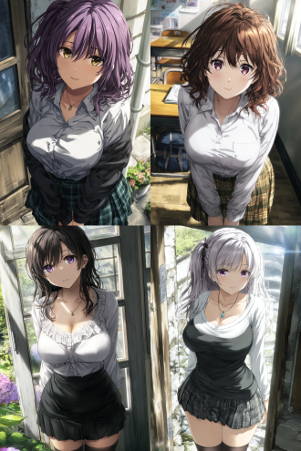 にじげん illustration style anime cgi 美少女,穿高中校服.