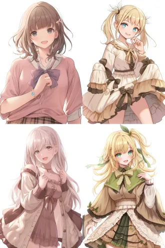 nijigen illustration style anime cgi, beautiful girl, slightly open mouth, smiling, a costume that seems to attract attention.