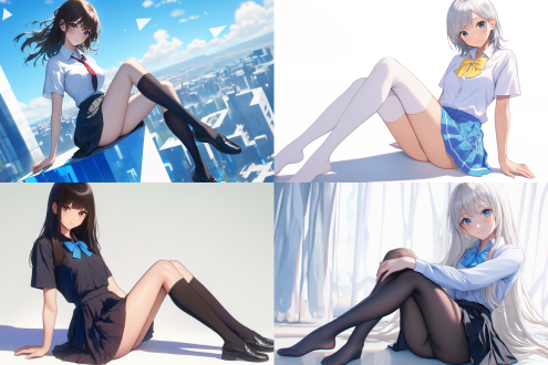nijigen illustration style anime cgi, long legs(porcelain - white skin), bright eye, sultry beauty, porcelain - white skin, wearing high school uniforms.