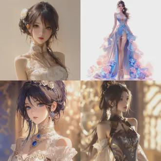 ross tran style, shitao style, a beautiful woman in a lovely dress, naruto