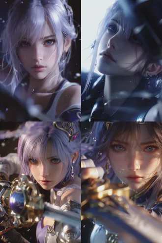 a slightly low angle medium shot portrait of fiona from (dead or alive xtreme venus vacation), with a realistic look, graceful figure, exquisite face, original classic costume, in the middle of combat, slight motion blur, subtle combat effects, simple clean background, heavily blurred background, cinematic lighting, high contrast light and shadow, focus on the character, strong lighting contrast, 2.5d anime cg production, distinct color contrast, 8k, ultra-detailed, realistic details to give the character a sense of authenticity