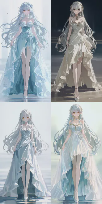 rich lush vibrant color 2.5d anime cgi photo, freya from is it wrong to try to pick up girls in a dungeon, breathtaking beautiful goddess, long flowing silver hair, exquisite goddess hair accessories, charming alluring golden eyes, elegant and noble temperament, poised and dignified posture, cold glamorous expression, wearing classic goddess gown of freya, smooth and slender legs, standing on a damp ground, overcast weather, simple anime original background, volumetric lighting, depth of field, atmospheric perspective, ambient occlusion, rich and delicate coloring, intricate fine details, soft blurred background, 8k, ultra detailed