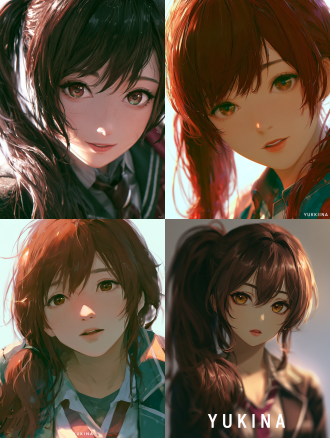 honkai: star rail, in the style of wlop, a 2d game with cgi aesthetic. a charming and mature-looking "yukina" (older sister). she has long, single ponytail hair, rich chestnut-brown, glistening softly in the light. her mouth is slightly open, revealing her teeth in shades of brown and white that blend well with her hair. she's dressed in a japanese-style high school uniform, exuding a youthful vibe.