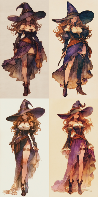 vanillaware style, dragon's crown art style, painterly brushstrokes, soft line art, muted rich color palette, full body cg portrait illustration, female mage, powerful sorceress, voluptuous curvy figure, slender long legs with thigh rings, soft fleshy skin, fantasy costume, magical aura, masterpiece, ultra detailed