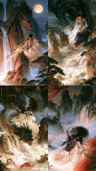 生成同风格山海经画面内容，