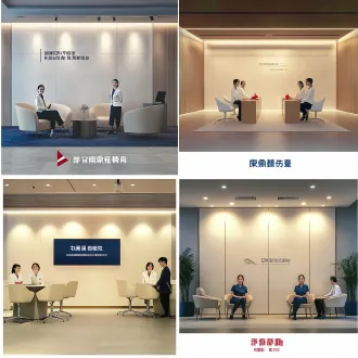 简洁大气公司文化墙，居中对称构图，现代办公空间，低饱和莫兰迪配色，广角镜头，柔和漫射光，哑光质感，规整精致，商务高级感。