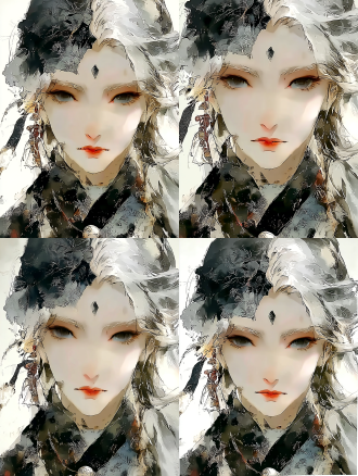 生成半身图，银色头发，眉心生长着一颗黑色的宝石，额头有叶脉一样的纹路，眼睛是灰色的，整个人看起来想月光