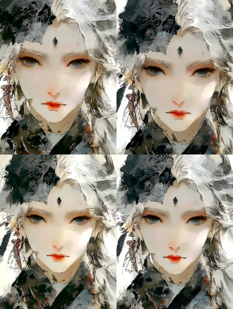 半身肖像特写，眉心镶嵌黑色宝石，额头有银色树叶纹理，灰色眼眸凝视镜头，细腻皮肤纹理，新中式美学，珠宝摄影风格，浅景深，柔和的影室灯光，冷色调背景，3d渲染，超现实主义，超高细节，神秘宁静氛围，哑光质感，肖像构图，戏剧性侧光，锐利焦点。