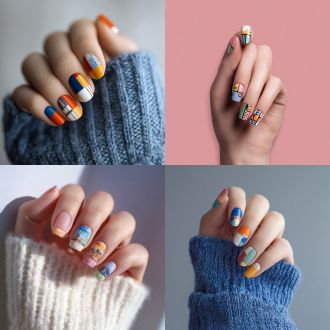 指甲艺术,淘宝主图纯色背景，指甲风格是ins风，小红书爆款，图案要几何形状，法式风格，世界名画配色，高级配色，构图协调留白，抽象，2000像素高清