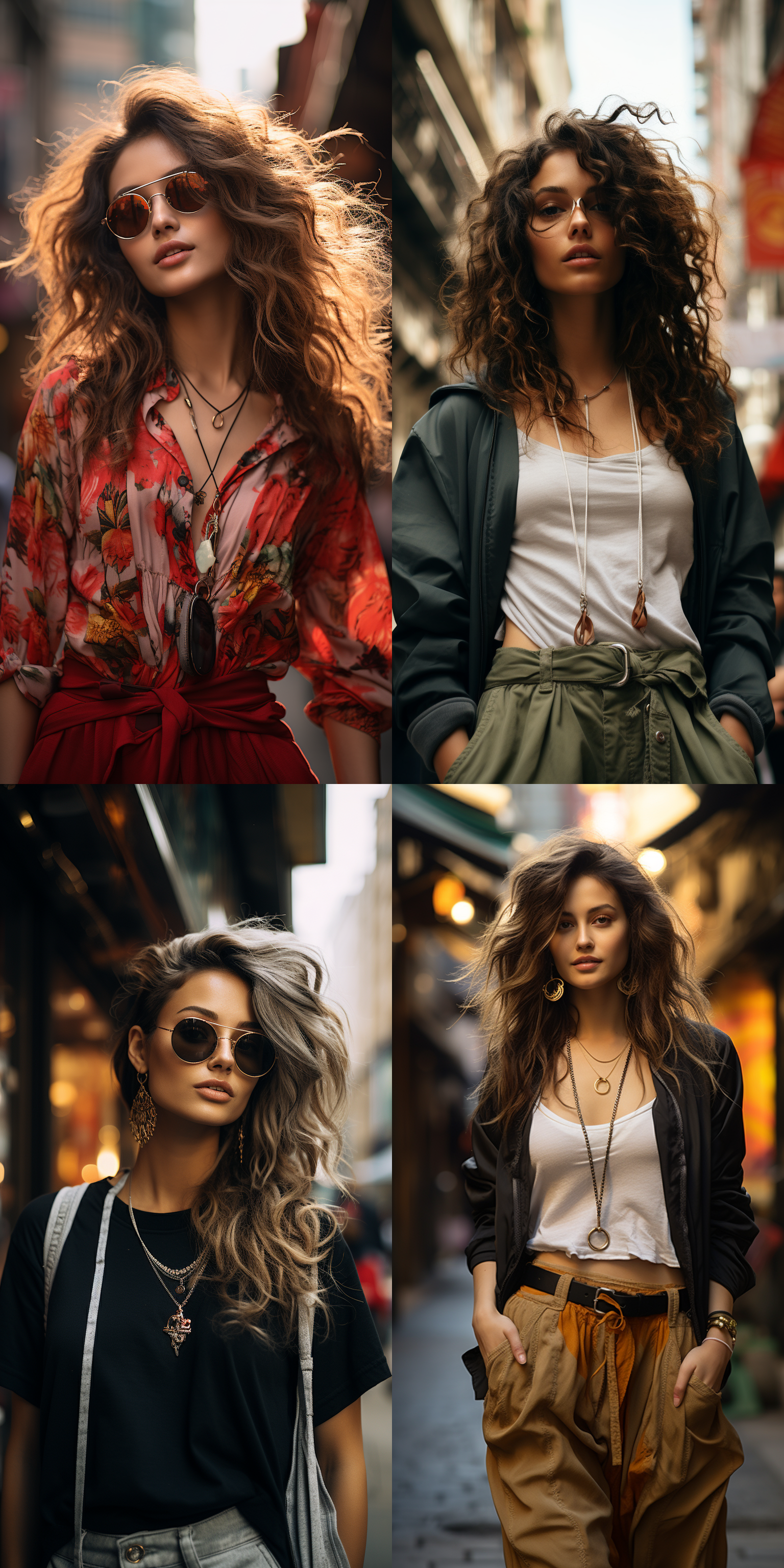 时尚人像街拍，潮流服饰，个性风格，动感姿态，城市背景，自然光线，色彩对比，配饰点缀，面部表情，人群互动，创意构图，时尚发型，背景虚化，街景细节，流行文化，时尚杂志风格，高对比度，广角镜头，侧光，快速快门，跳跃，紧张，自信，迷人，冷酷，微笑，独特设计，流行款式，繁华街道，建筑，广告牌，阳光，阴天，柔和光线，鲜明色彩，对比强烈，帽子，眼镜，首饰，包包，独特拍摄角度，构图方式，流行发型，发色，虚化背景，有趣街景细节，当下流行文化，元素符号，时尚杂志拍摄风格。