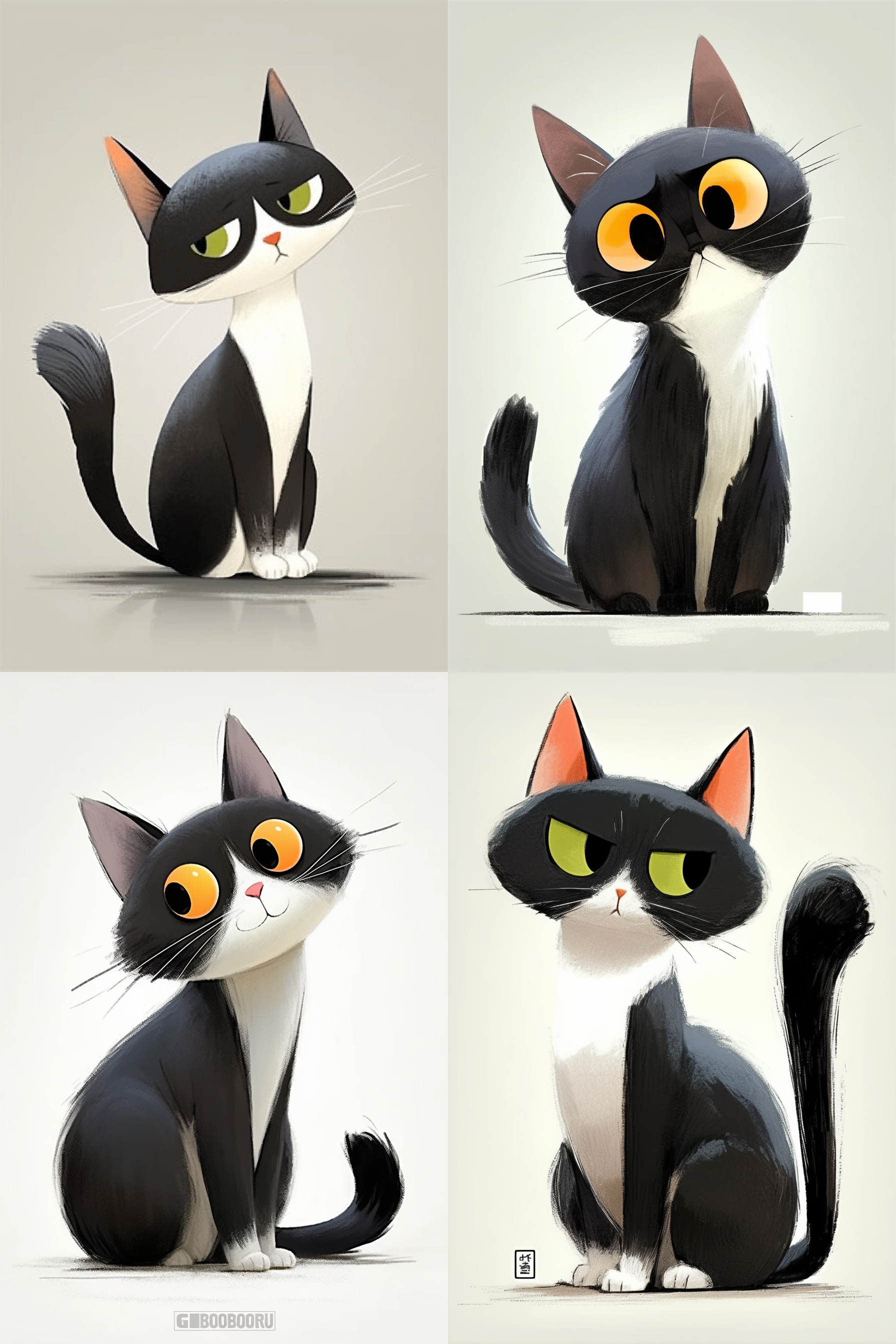 黑白小猫咪，扁平插画，简洁背景，高清8k，可爱活泼表情，对称构图，柔和光线，无阴影，明亮色彩，温馨氛围。