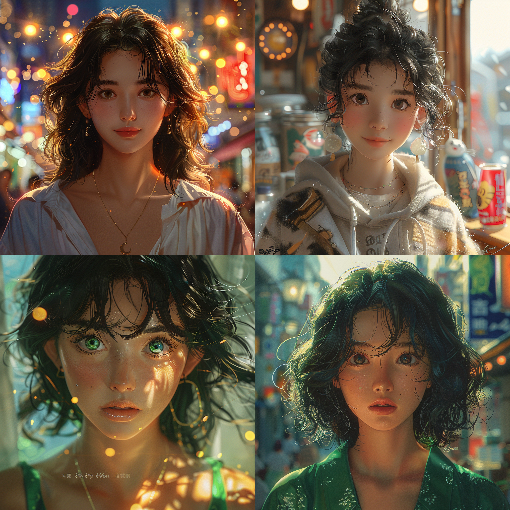 anime-style characters, script shop background, bright colors, cartoonish effects, dreamy lighting, smooth lines, exquisite modeling, normal expression, soft light, wide-angle lens, bright colors, cheerful mood.