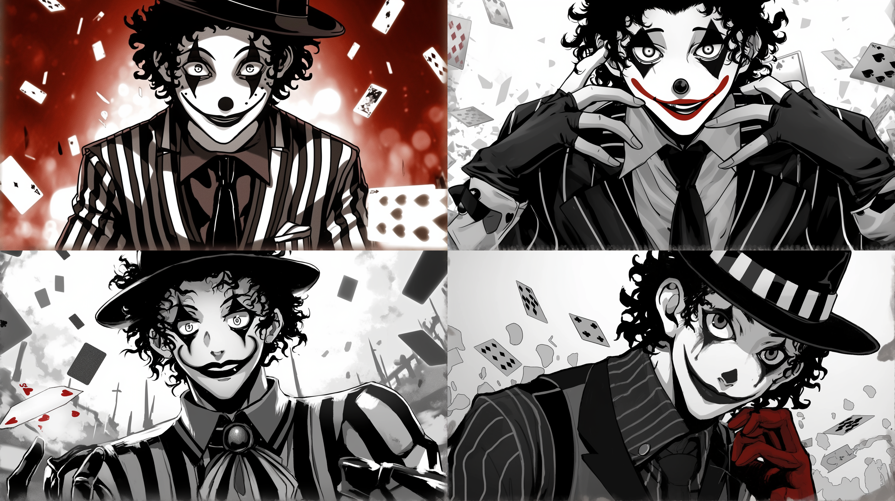 卡通小丑，脸谱，面具，表情微笑，扑克牌，穿西装，梅花j扑克牌背景，正面朝向