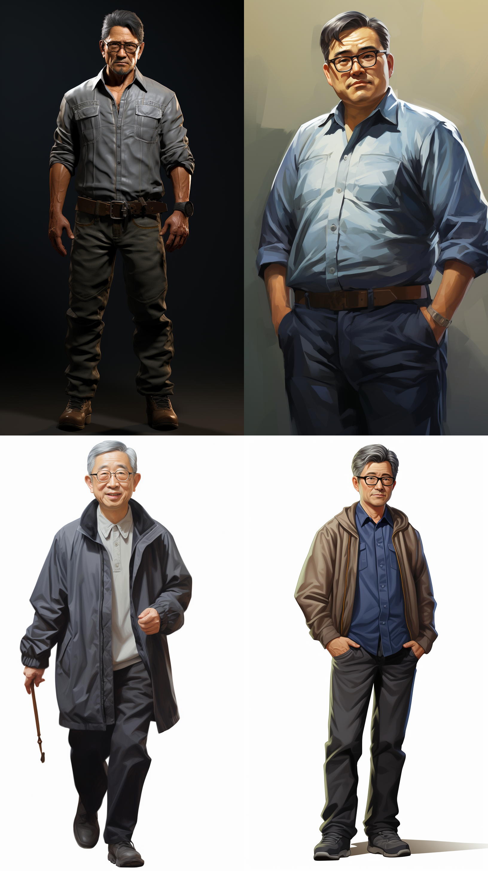 一个58岁左右气质儒雅的中国大叔，他穿着衬衣和浅蓝色levi's牛仔裤、系着黑色腰带，穿着运动鞋，束腰，这个大叔的脸圆圆胖胖，脸上有少许皱纹，大叔为蒙古褶双眼皮，目光柔和，戴眼镜，短发十分乌黑丰盈，且自然卷曲，像烫了发一样，儒雅随和，成熟稳重，身材高大强壮，肩膀很宽，手表戴在左手，右手插在裤兜，他正在走路。