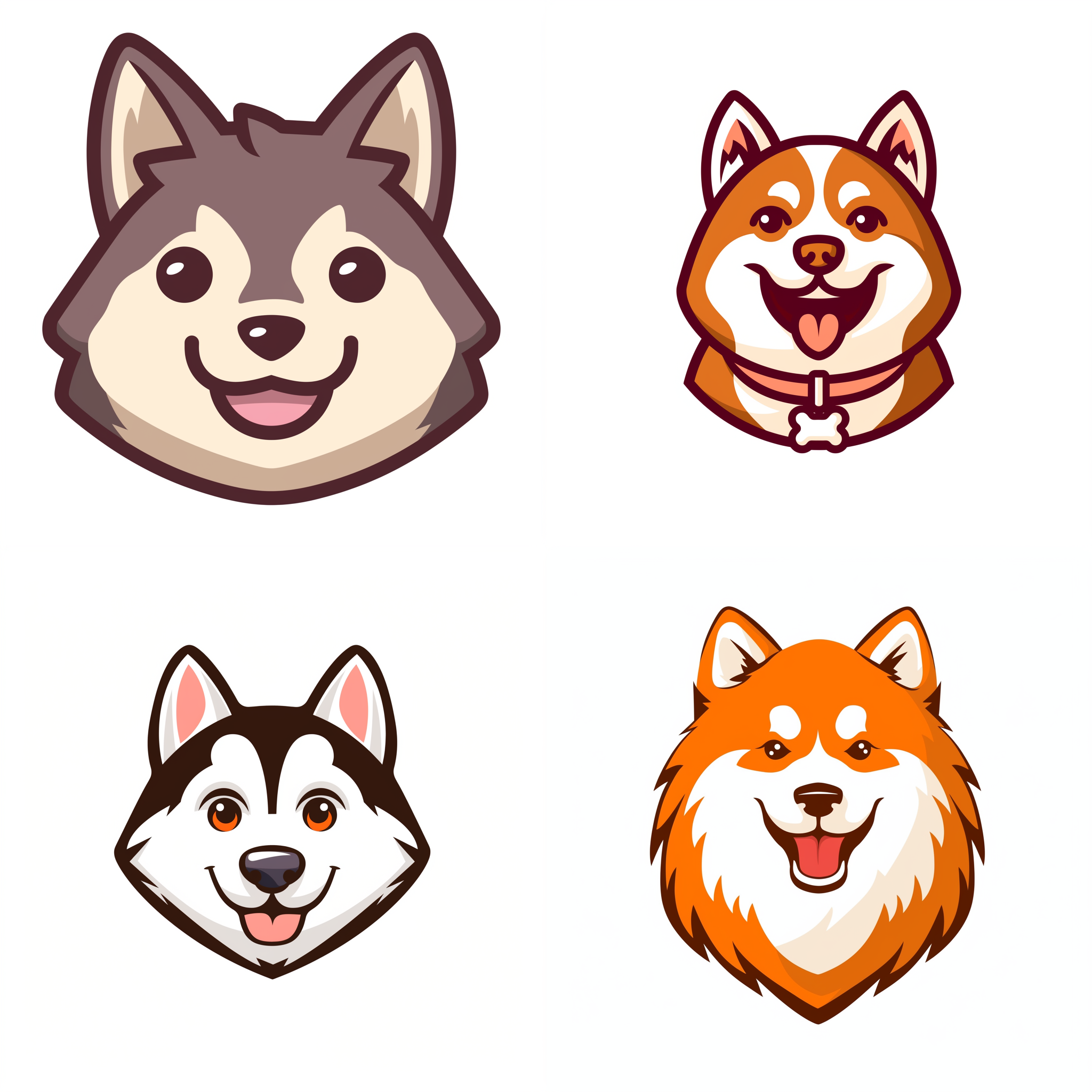 宠物行业的一个logo，一个可爱的husky小狗，笑得非常愉快，扁平化设计，极简主义线条样式，白色背景