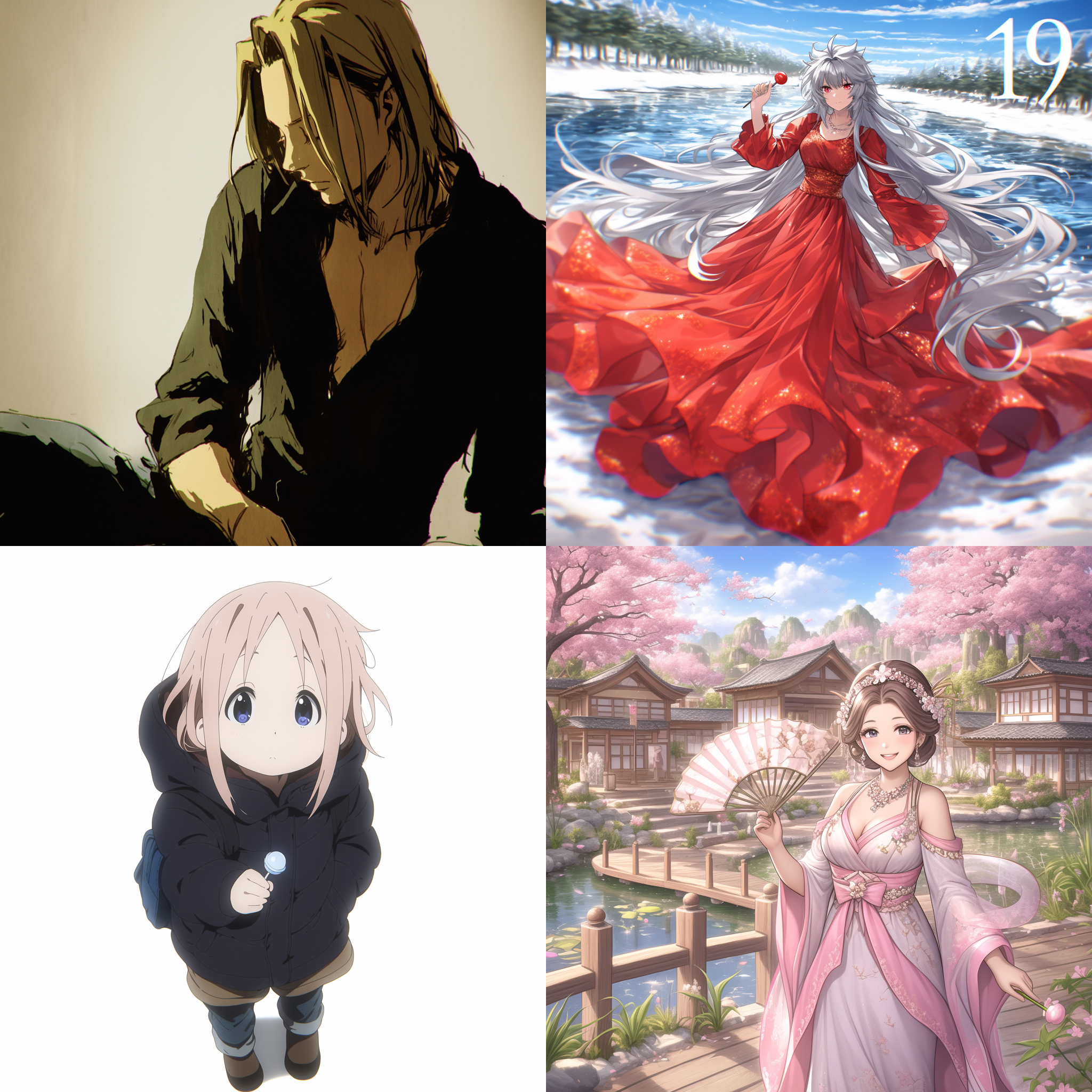 白色的长发，黑色的眼睛，圆溜溜的，长相圆润可爱，拿着棒棒糖，动漫风