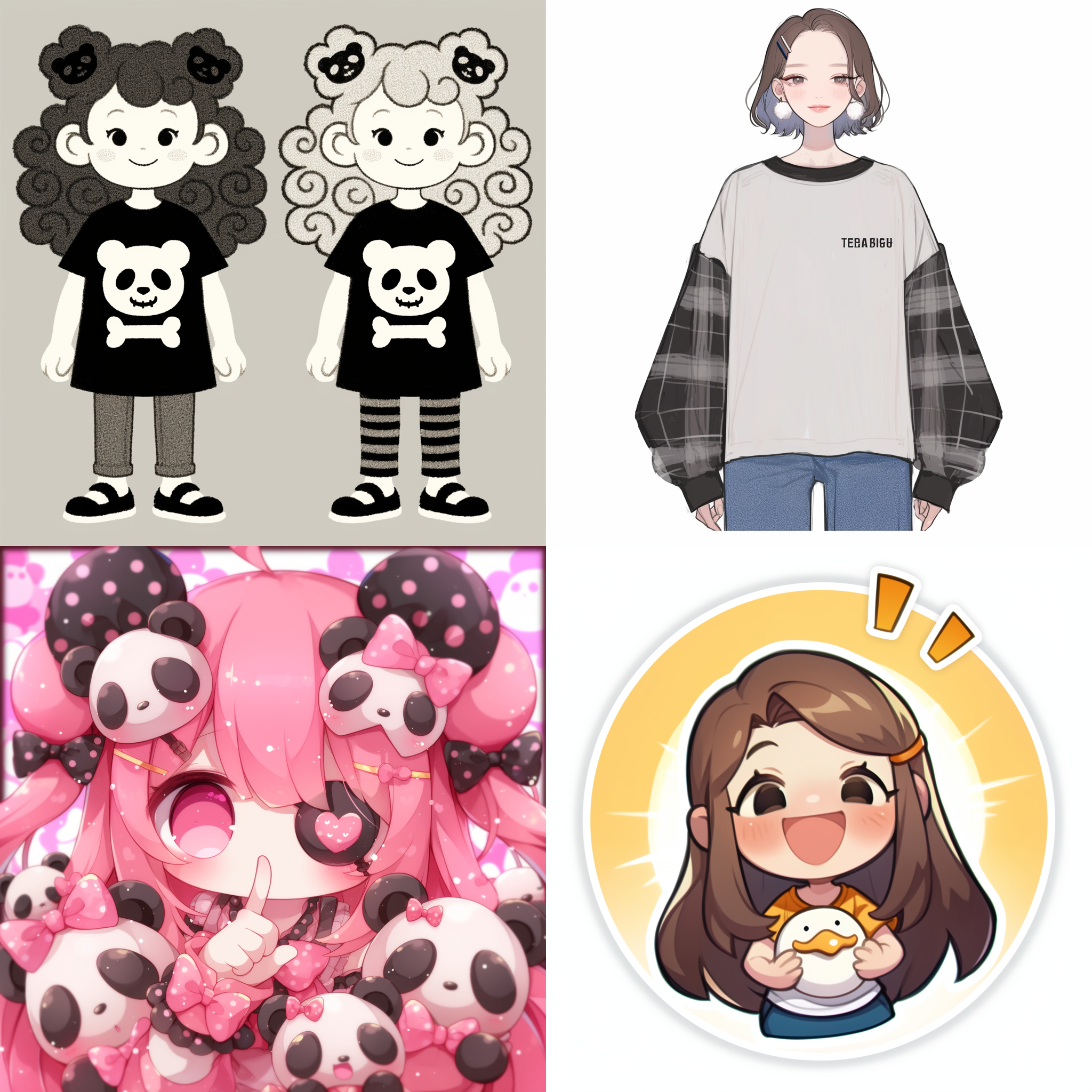 一位奶白色头发的女生，黑色的眼睛，圆溜溜的，长相圆润可爱，头上戴着发卡，穿着黑白色t恤，长相精致