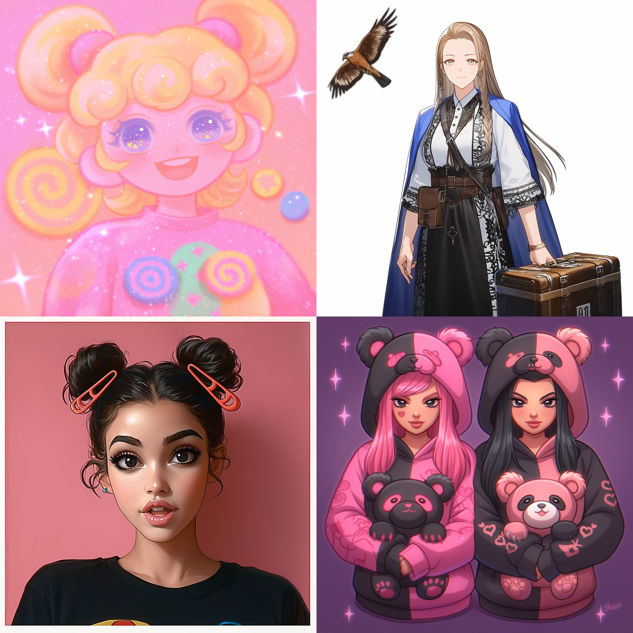 一位奶白色头发的女生，黑色的眼睛，圆溜溜的，长相圆润可爱，头上戴着发卡，长相精致