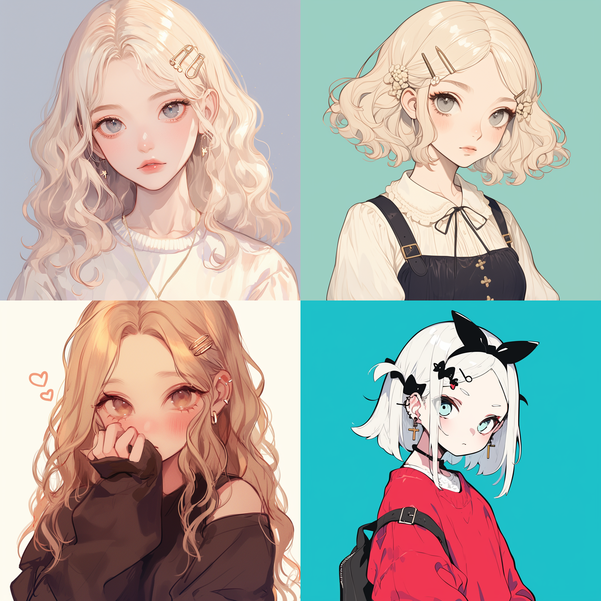 一位奶白色头发的女生，黑色的眼睛，圆溜溜的，长相圆润可爱，头上戴着发卡，长相精致