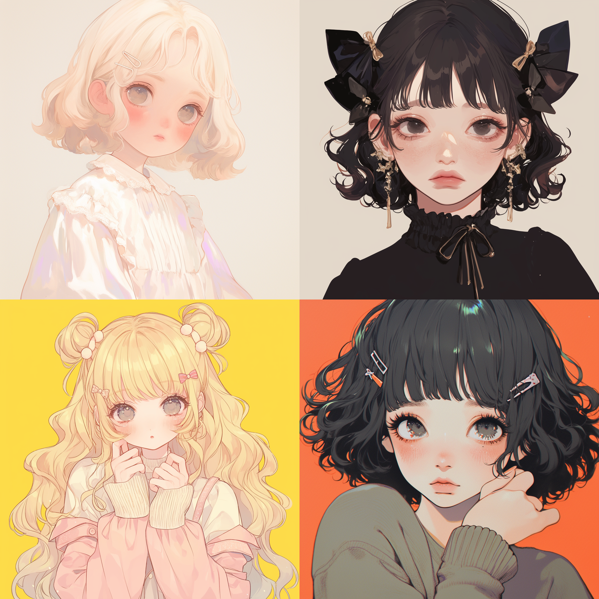 一位奶白色头发的女生，黑色的眼睛，圆溜溜的，长相圆润可爱，头上戴着发卡，长相精致